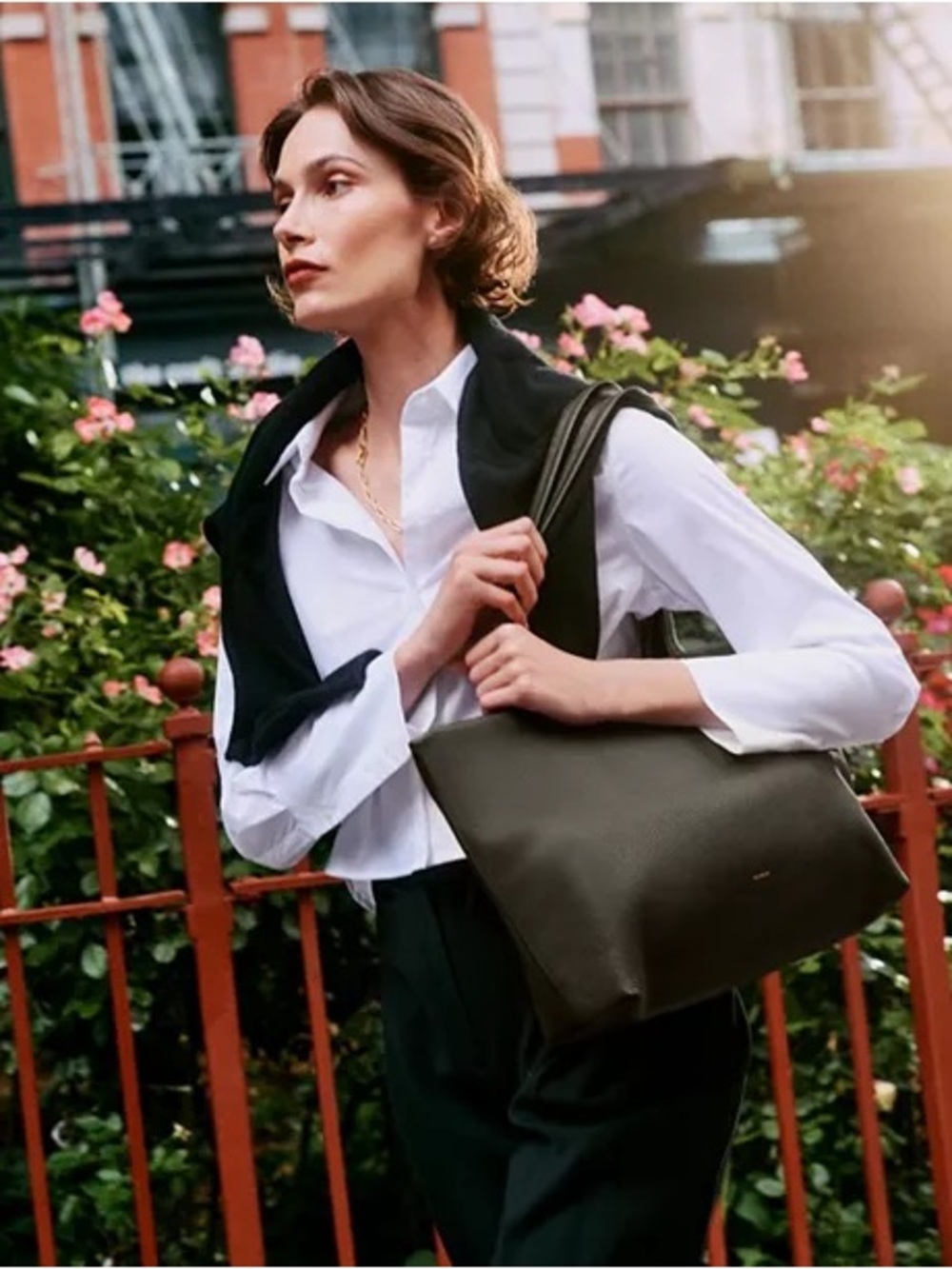 Cuyana Small Easy Tote Dark Olive Leather